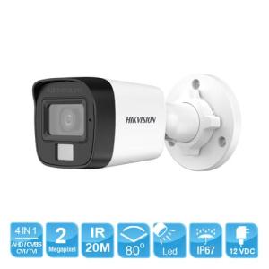 Camera Hikvision 2.0MP DS-2CE16D0T-EXLF, Full HD 1080P, công nghệ ColorVu, hình ảnh siêu sáng ban đêm, đèn LED trắng 20m, chống nước IP67, vỏ kim loại bền bỉ, hỗ trợ 4 tín hiệu TVI AHD CVI CVBS